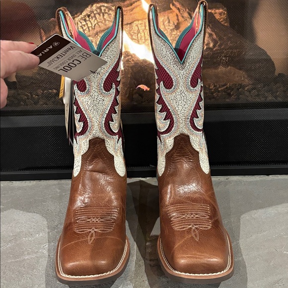 Ariat Pinto VentTEK 360 Dark Tan Distressed White,Leather, horseman,,square toe - Picture 4 of 14